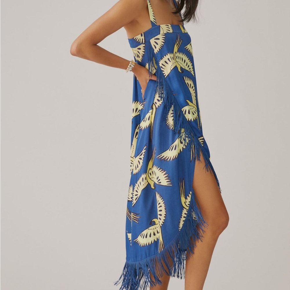 ISO Farm Rio Birds of a Feather Fringe Hem Wrap Midi Dress - Picture 2 of 2